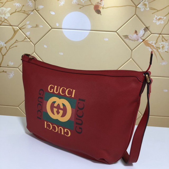 Gucci專櫃款男包 523588 古馳2018圓底包 復古印花圖案 Gucci Print系列半月形大號男挎包  gqy2129